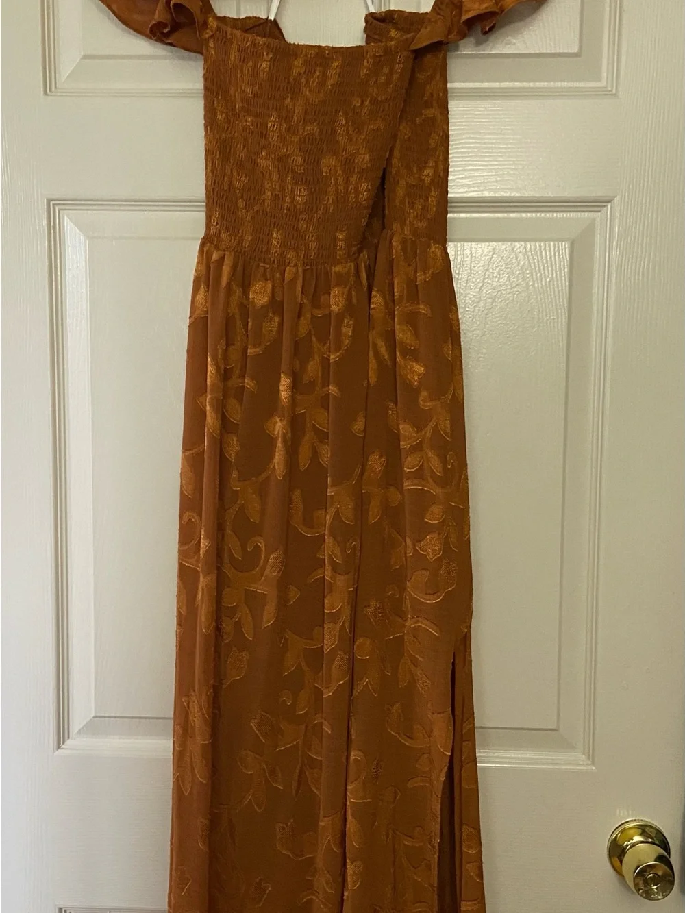 Lulu's Rust Botanical Jacquard Off-Shoulder Maxi Dress - Picture 4 of 4